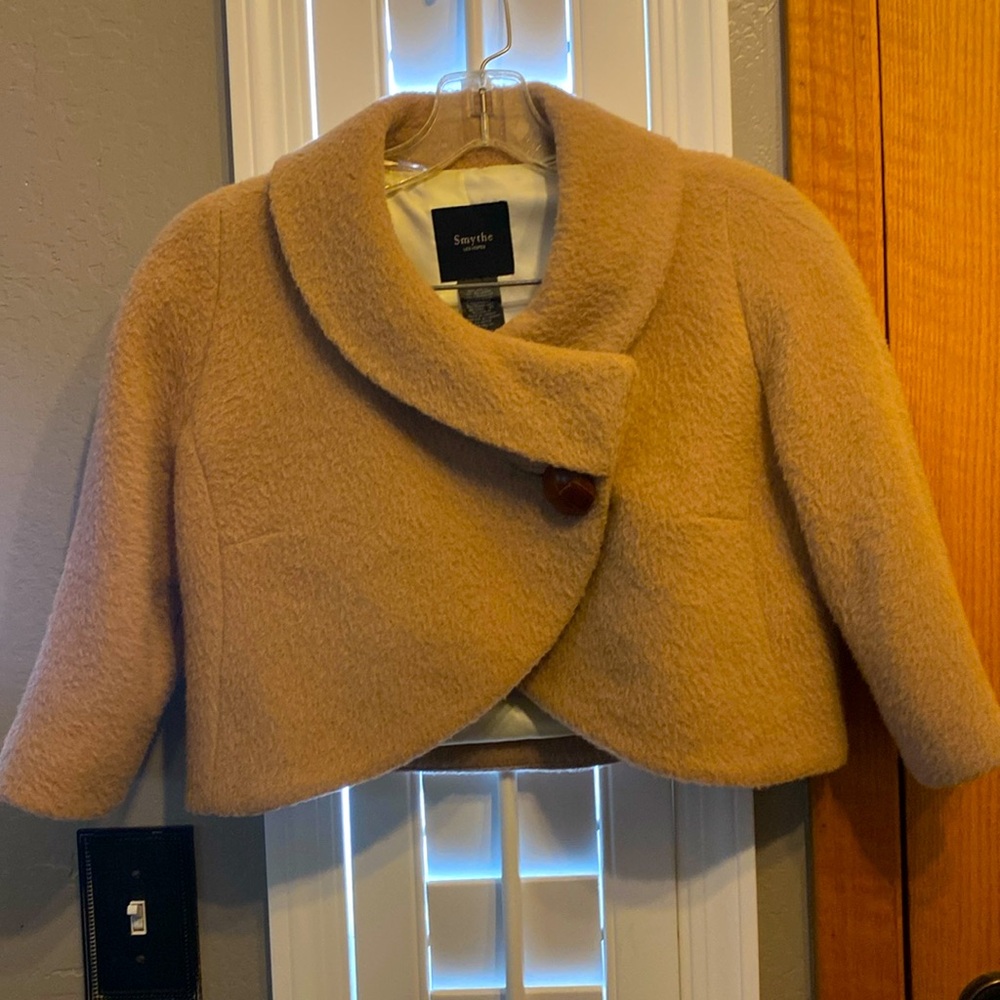 Smythe Les Vestes cropped tan wool jacket 18” pit to pit 17” length with lining